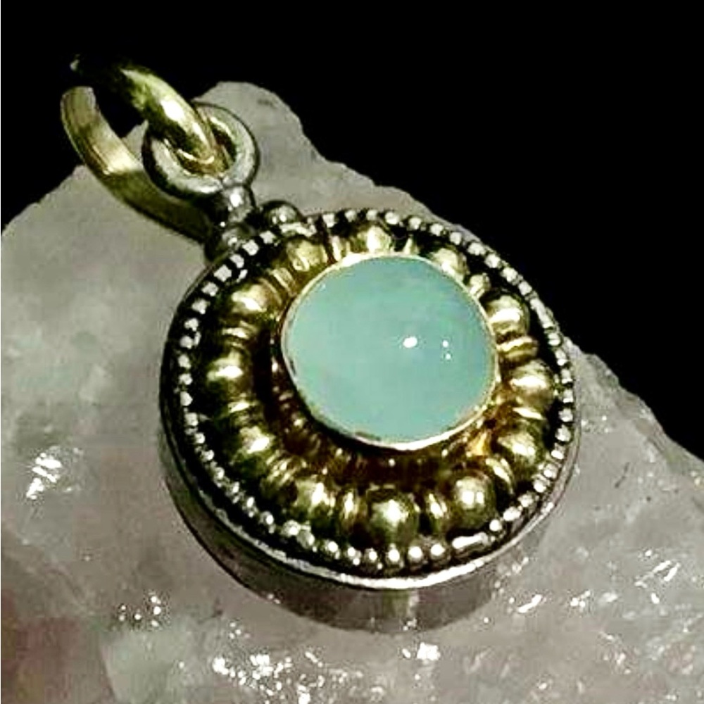 KONSTANTINO 18K GOLD & 925 SILVER PENDANT W/CHALCEDONY .5” #469